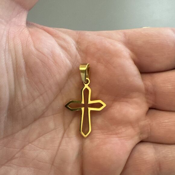 Stainless Steel Cross Pendant Gold Plated 24 Inch Chain Religious Jesus Christ - Picture 4 of 6